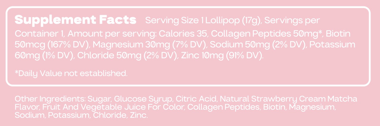 Strawberry Matcha supplement facts and ingredients panel, as printed on the carton