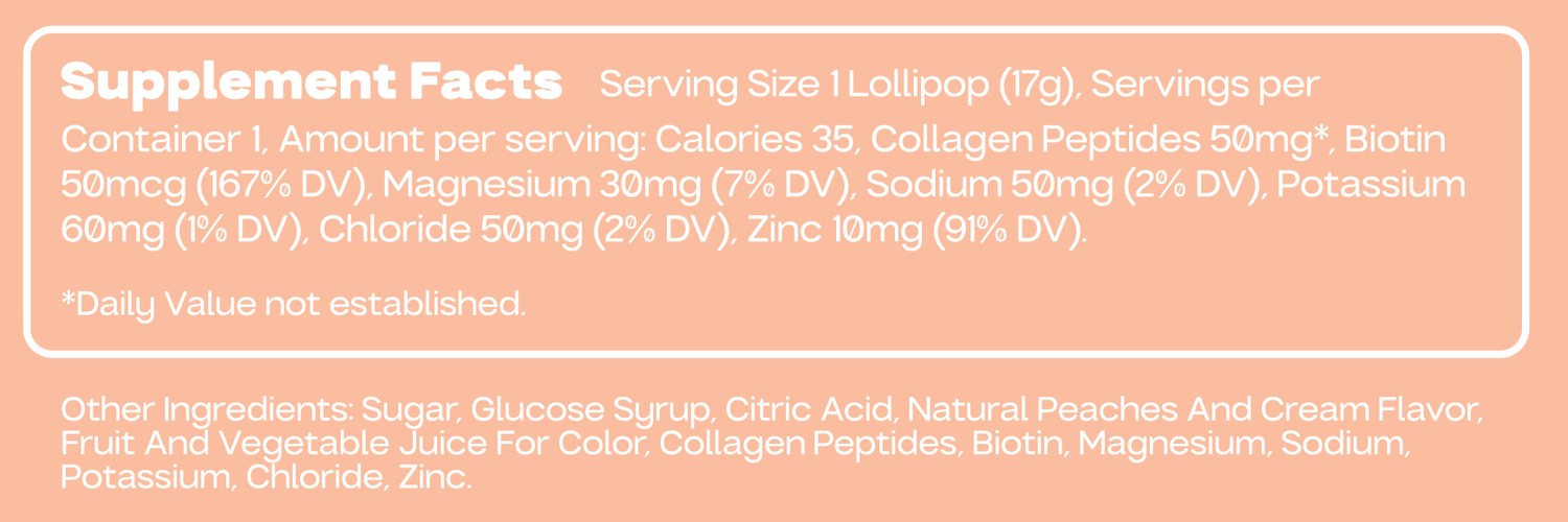 Peaches & Cream supplement facts and ingredients panel, as printed on the carton